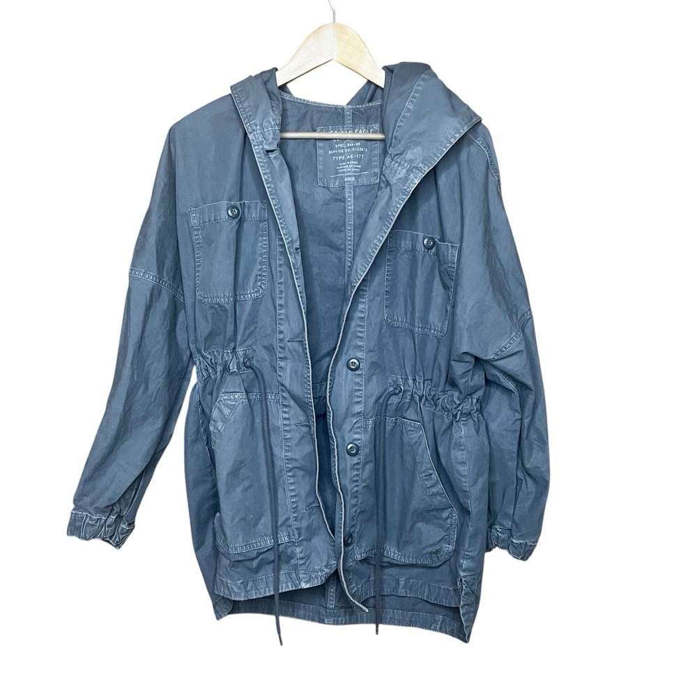 American Eagle Outfitters Utility Field Jacket Gray Hooded Drawstring AE-177 S‎